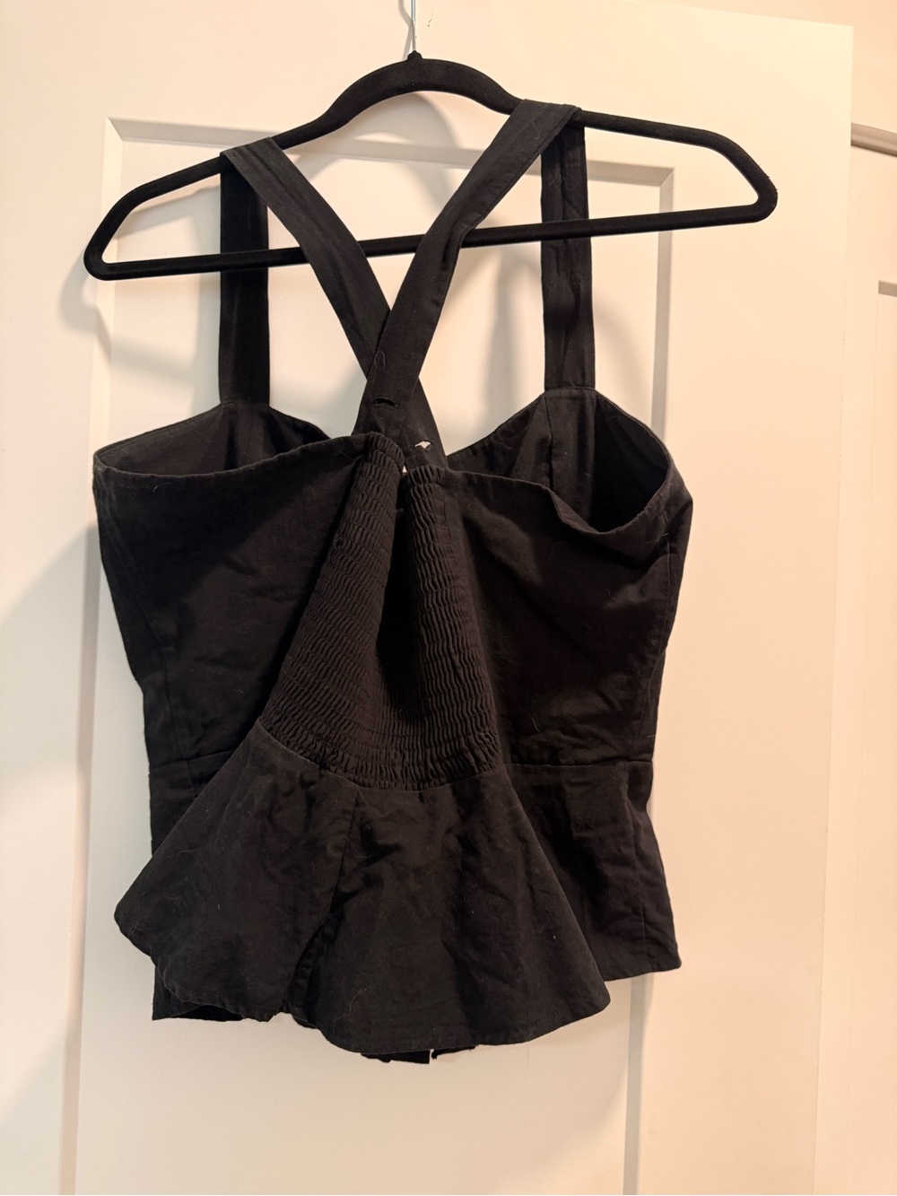 Black Peplum Cross-Back Tank Top